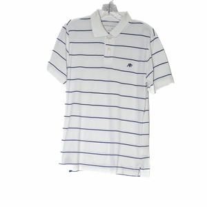 Aeropostale Mens White Blue Polo Shirt Striped Collared Top Short Sleeve Size M